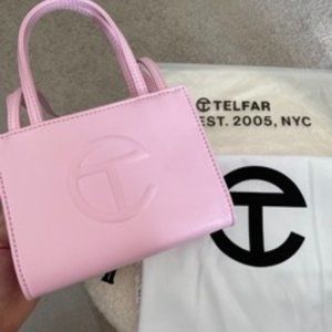 telfar small shopping tote in bubblegum